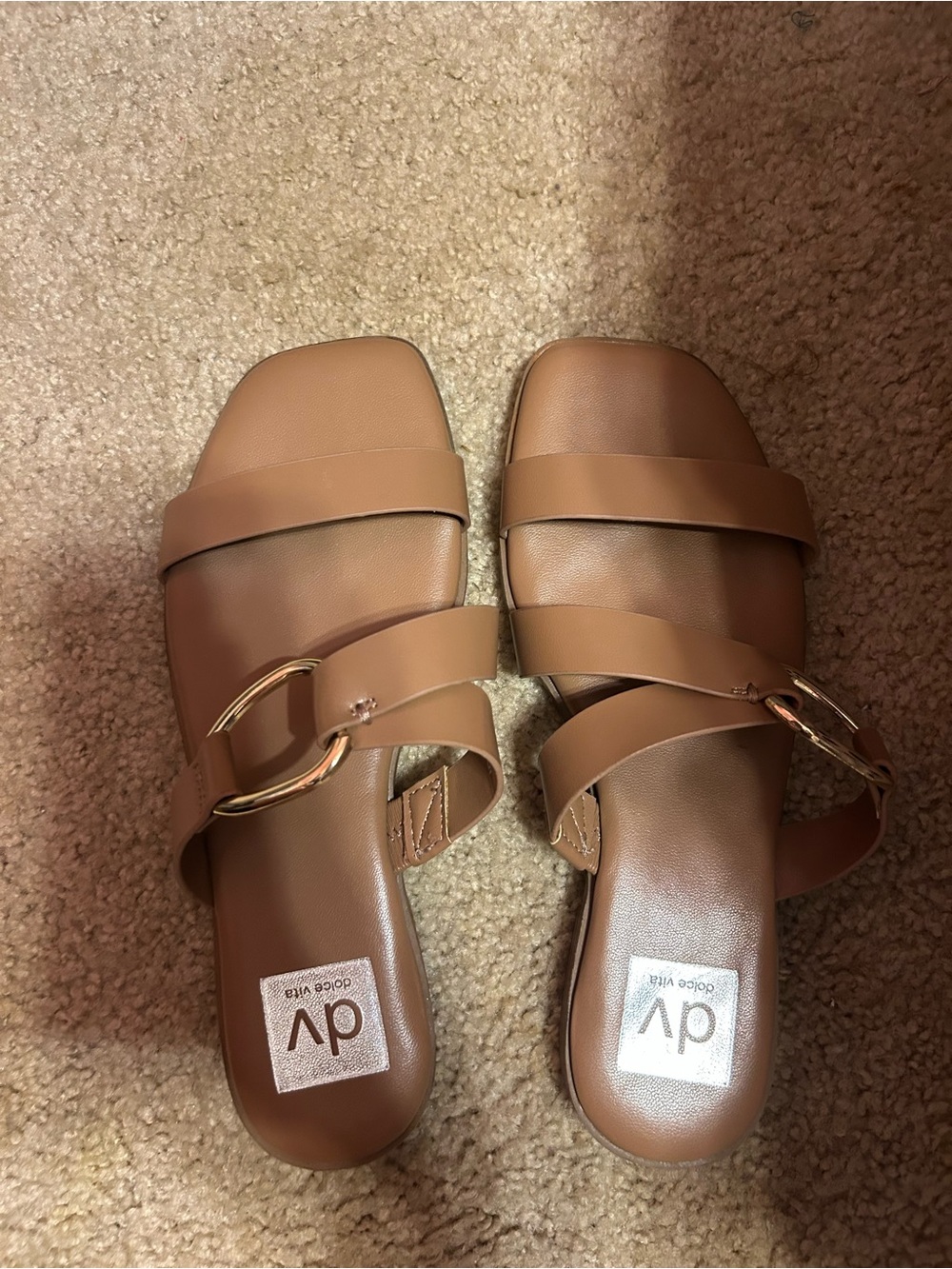 DV by Dolce Vita Brown Slide Sandals with Gold Buckle